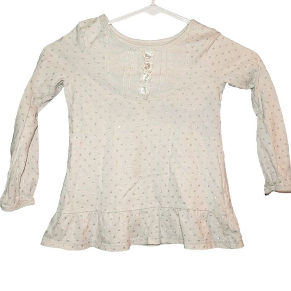 Faded Glory toddler girls size 5 cream silver polka dot long sleeve top